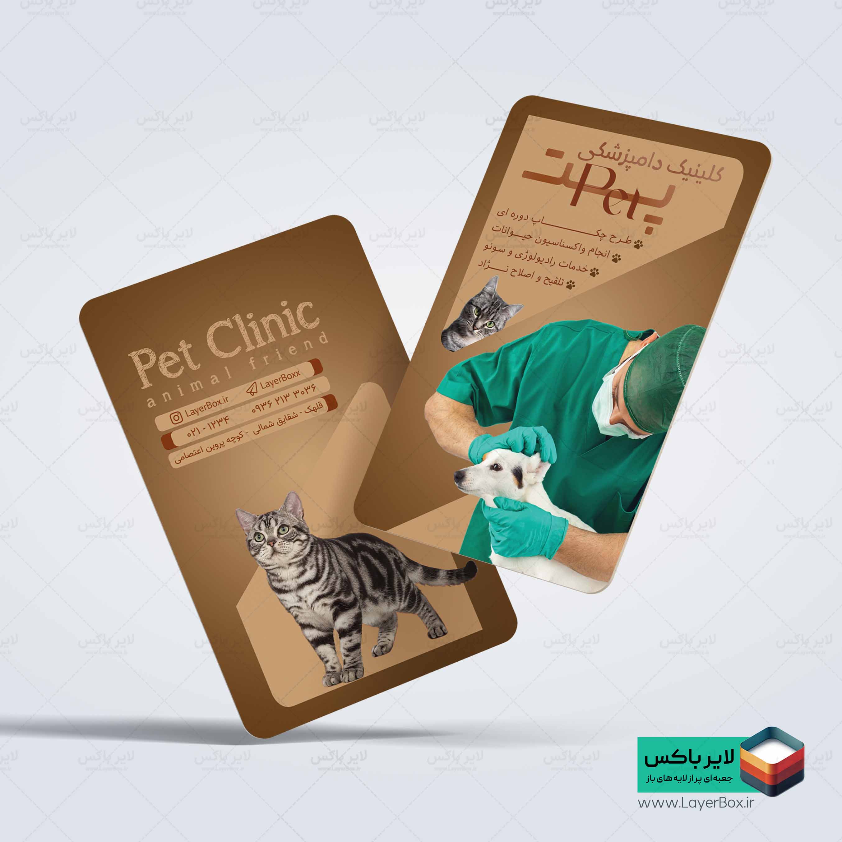 فایل لایه باز کارت ویزیت دامپزشکی با قابلیت ویرایش المان ها